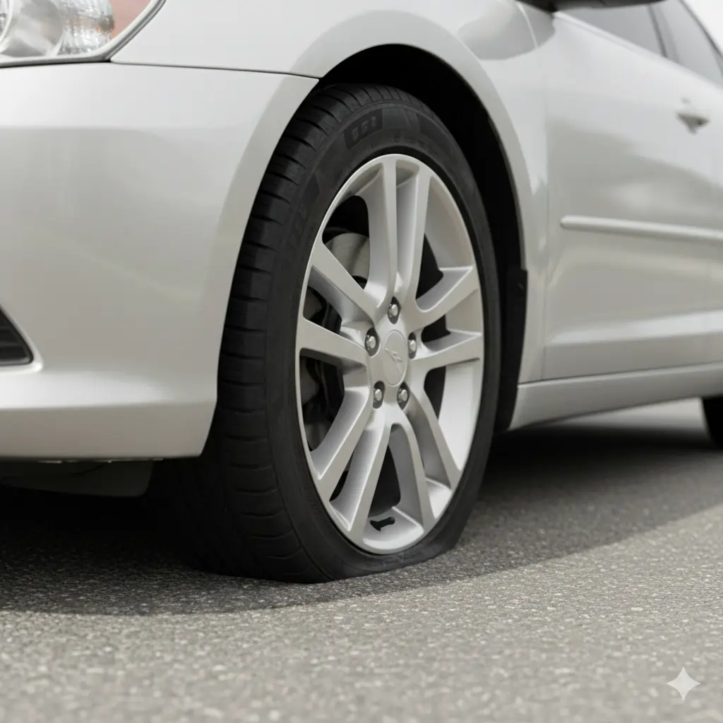 Vehicle wheel requiring flat tire roadside assistance