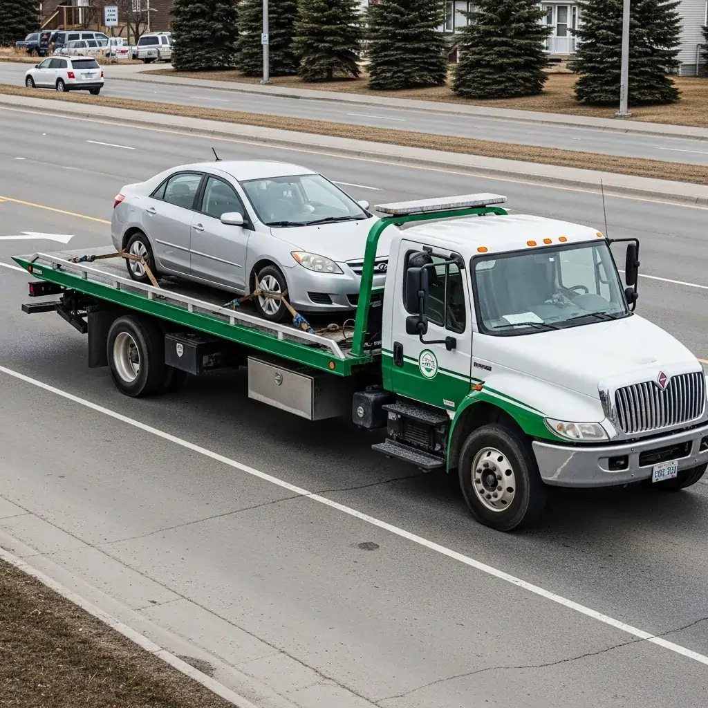 Flatbed tow truck providing Calgary-wide vehicle towing